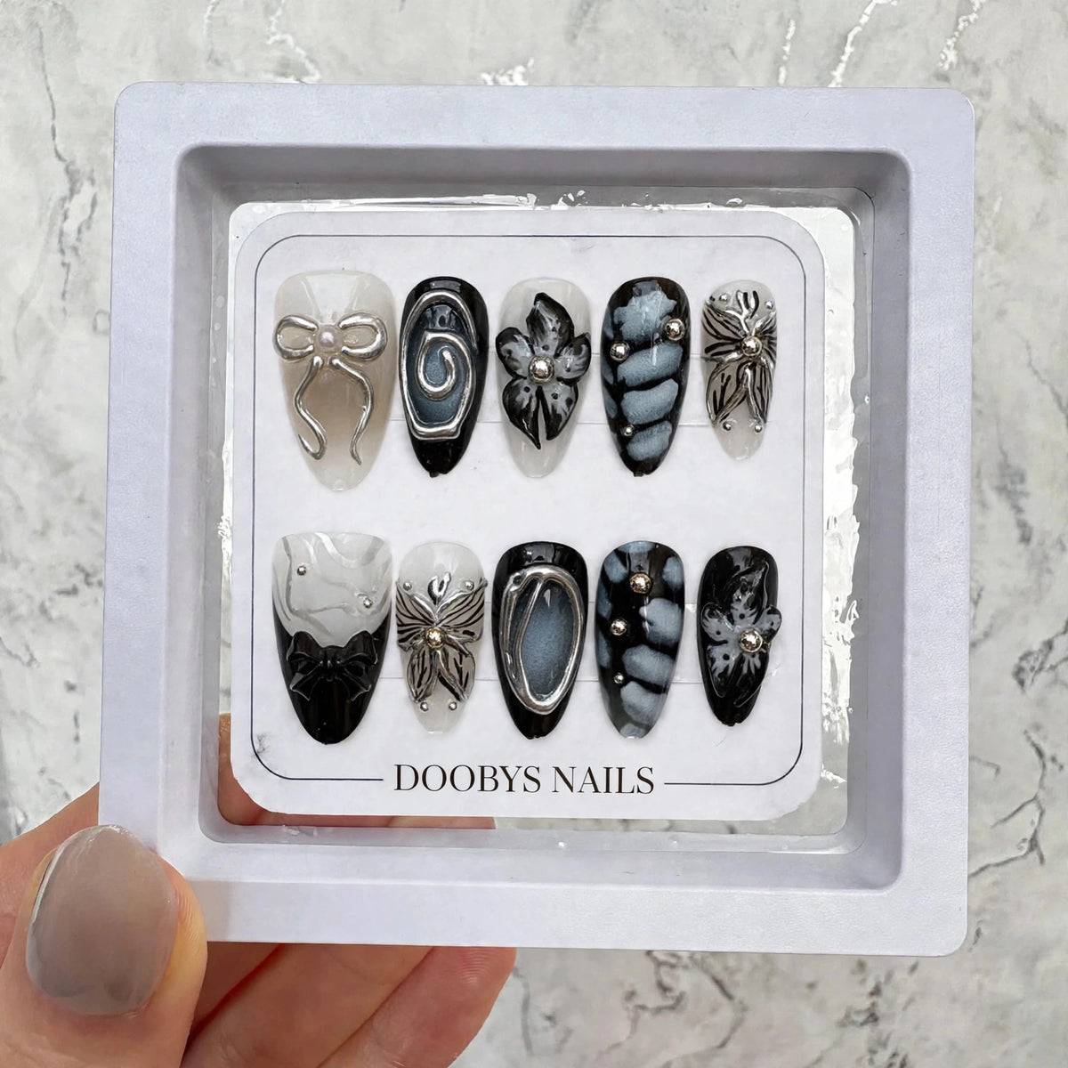 Noir Chrome Bloom Long Almond