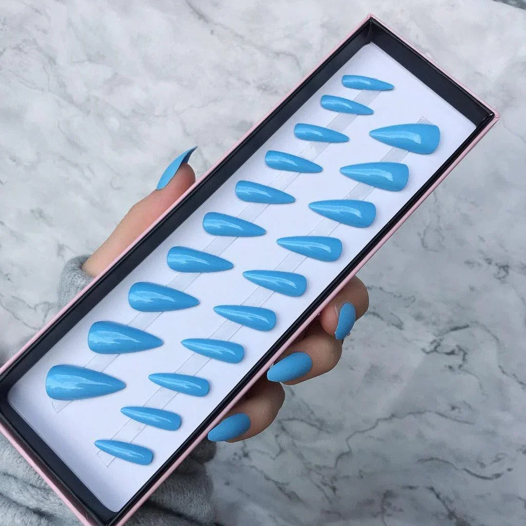 Baby Blue Gloss Midi Stiletto - doobysnailsltd