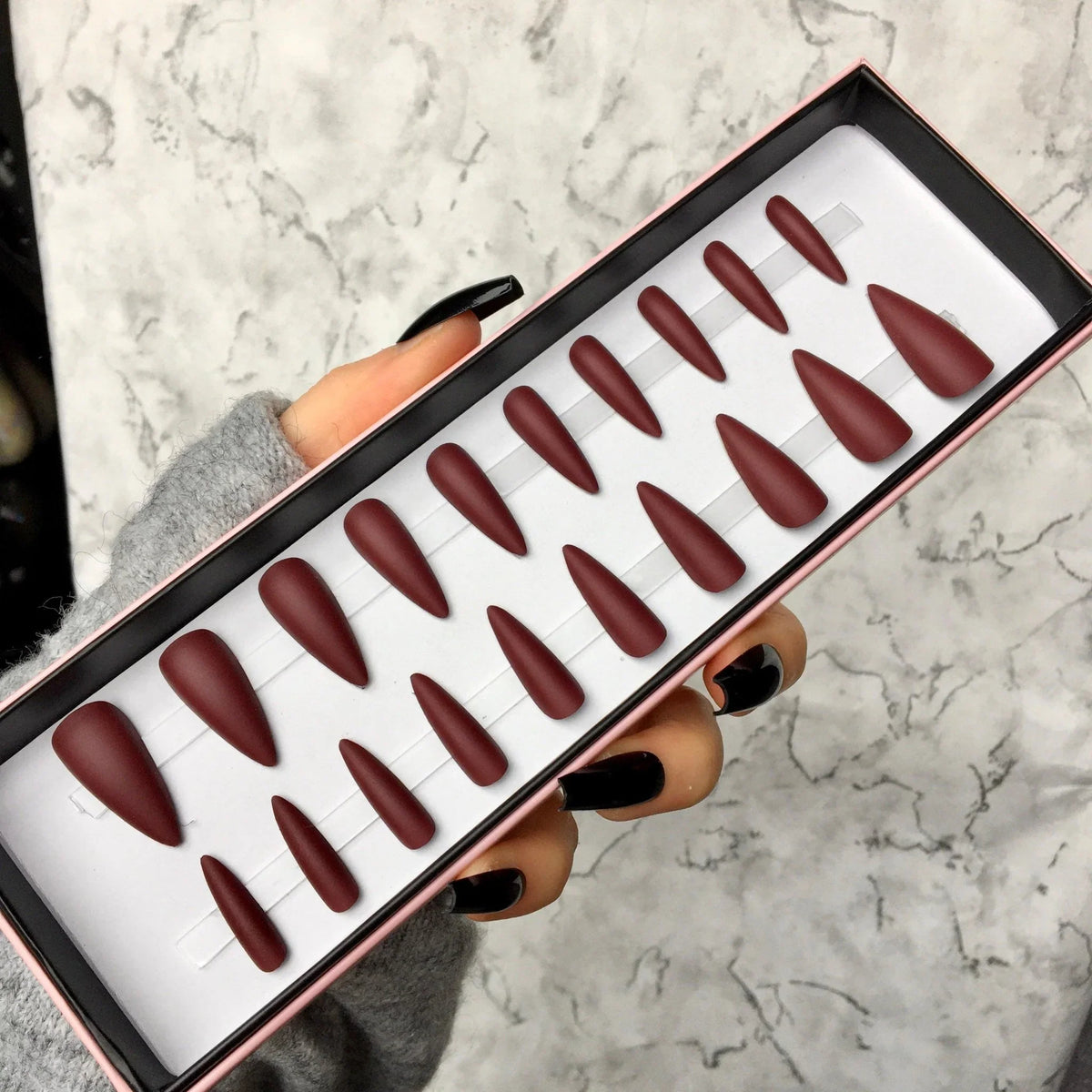 Deep Red Matte Midi Stiletto - doobysnailsltd