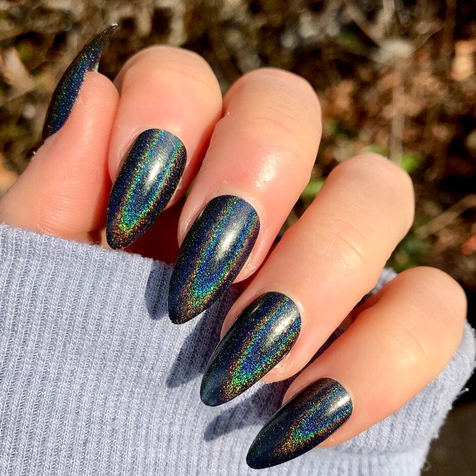 Black Nails with Holographic Magic