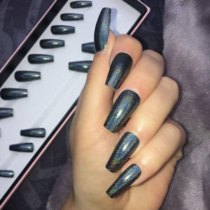 Holographic Black Midi Coffin - doobysnailsltd