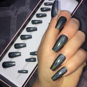 Holographic Black Midi Coffin - doobysnailsltd