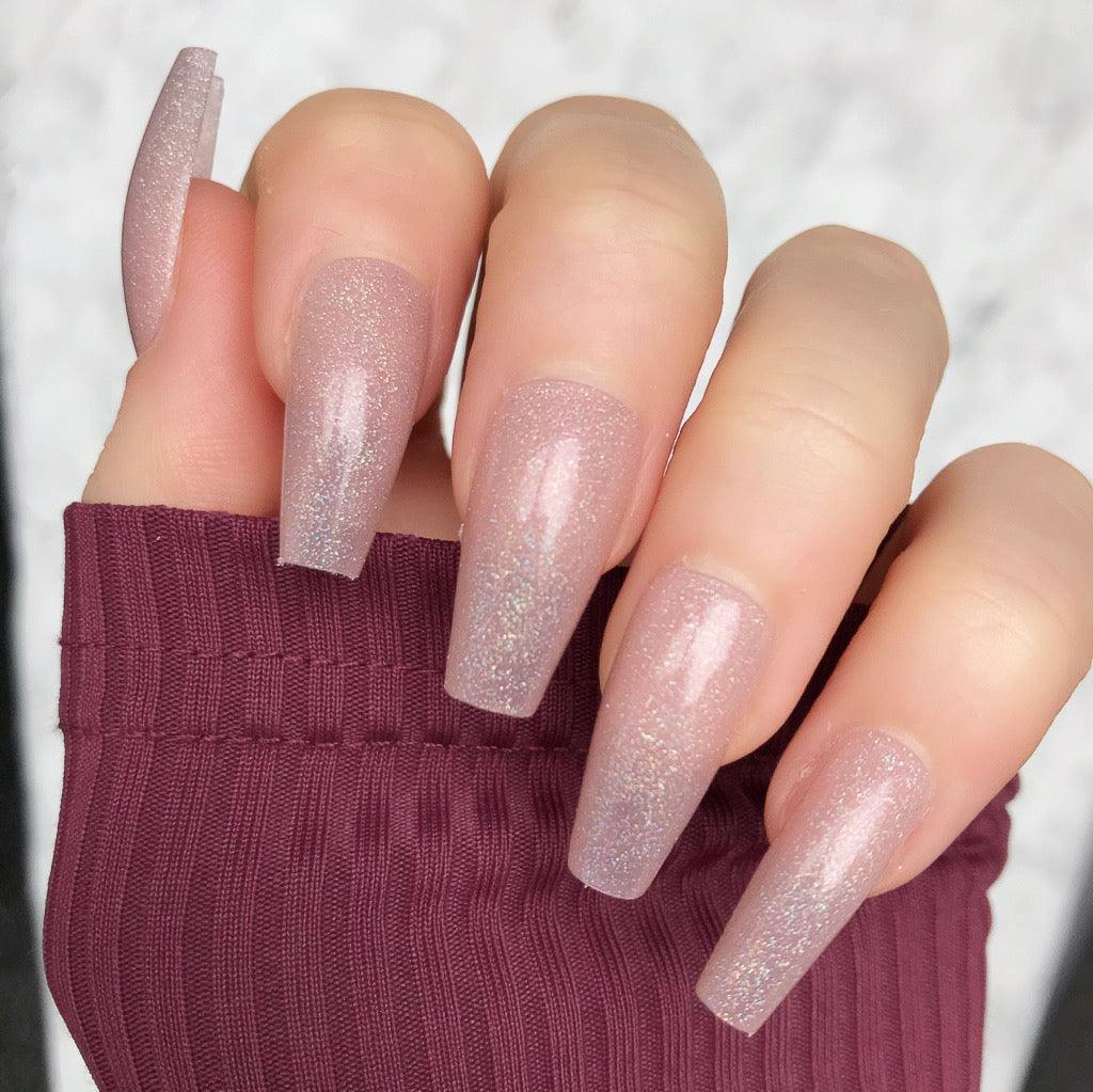 Holographic Neutral Midi Coffin Press on nails Next Day Delivery
