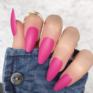 Hot Pink Matte Long Almond - doobysnailsltd