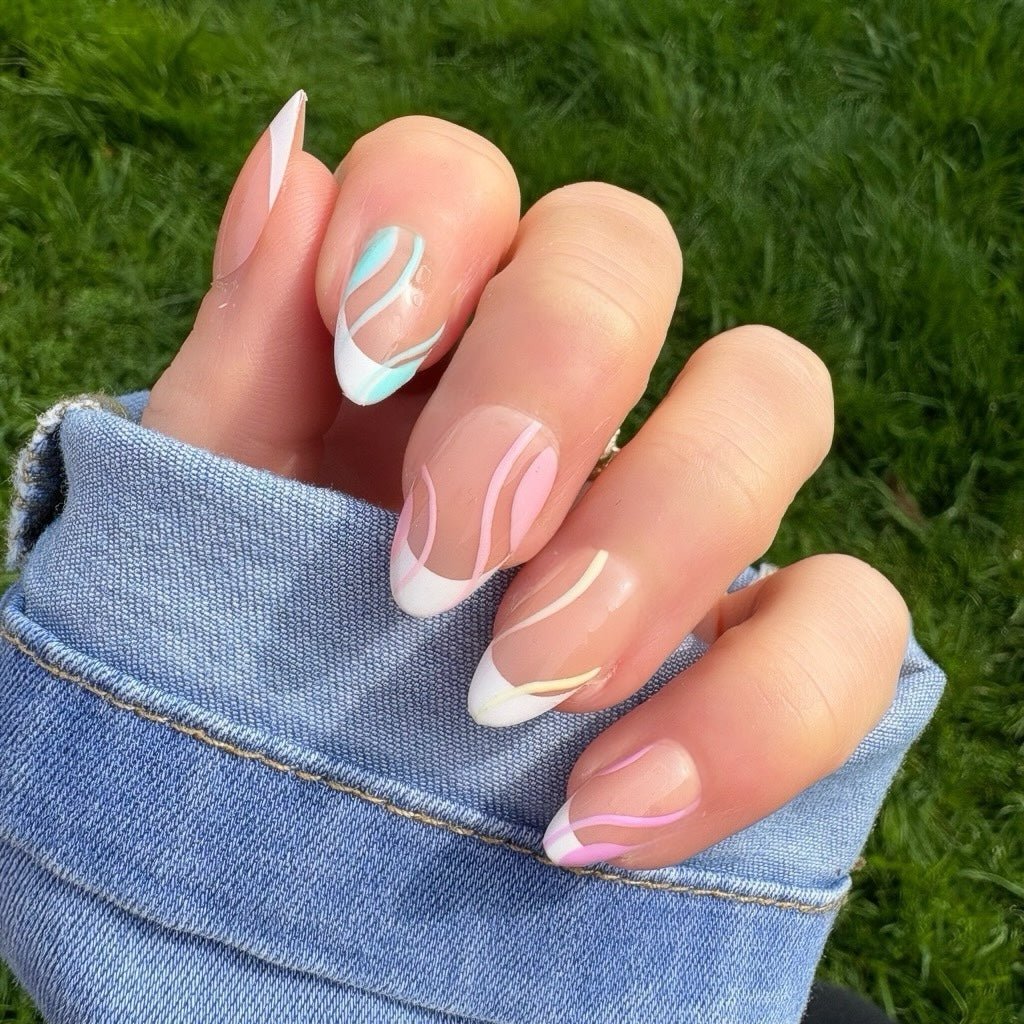 Soft Pastel Swirls on Almond Nails