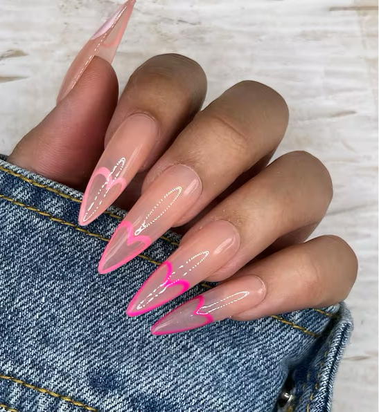 New 2025! Pink Heart Tip Super Stiletto