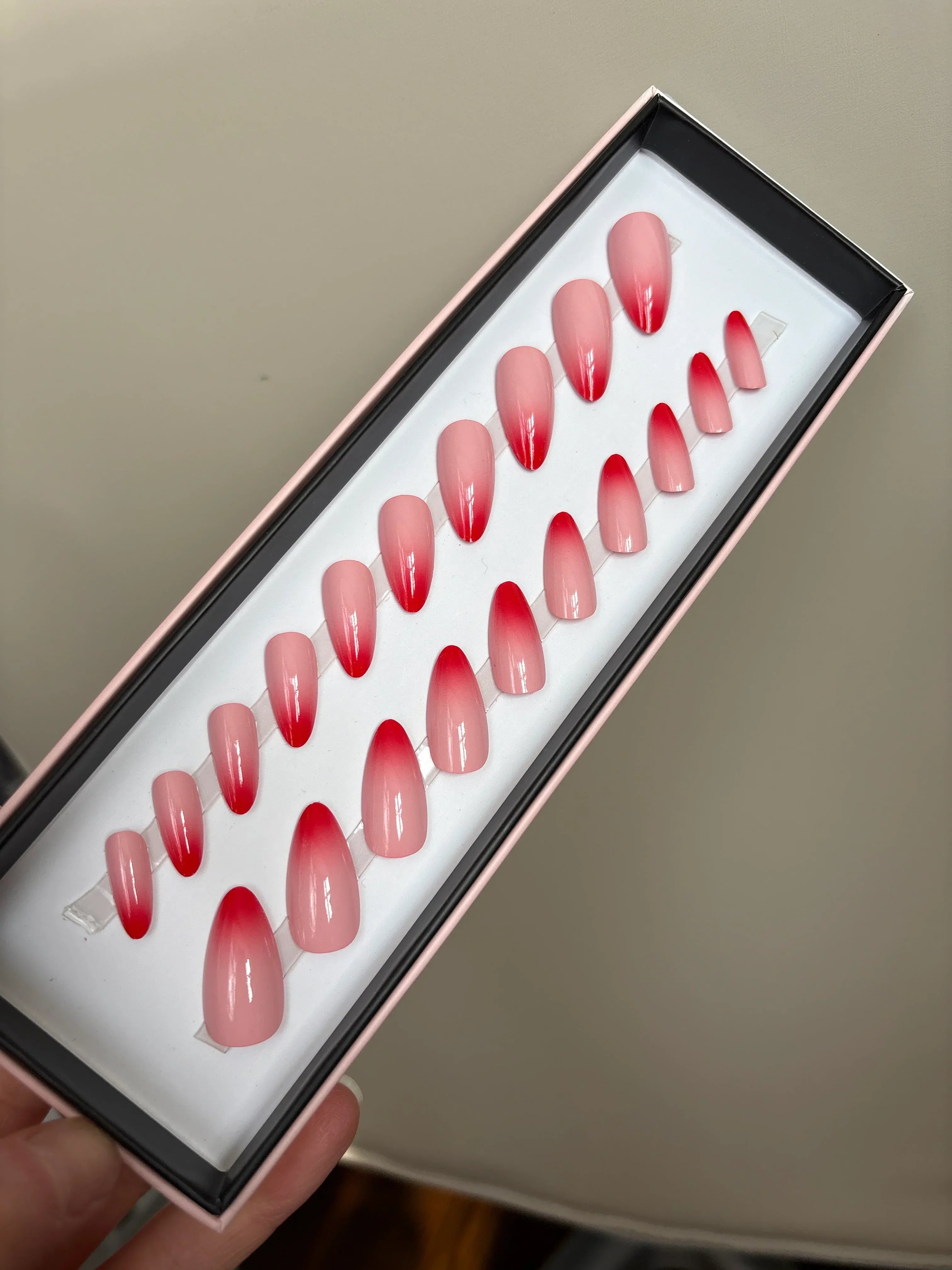 Red pink ombré long almond