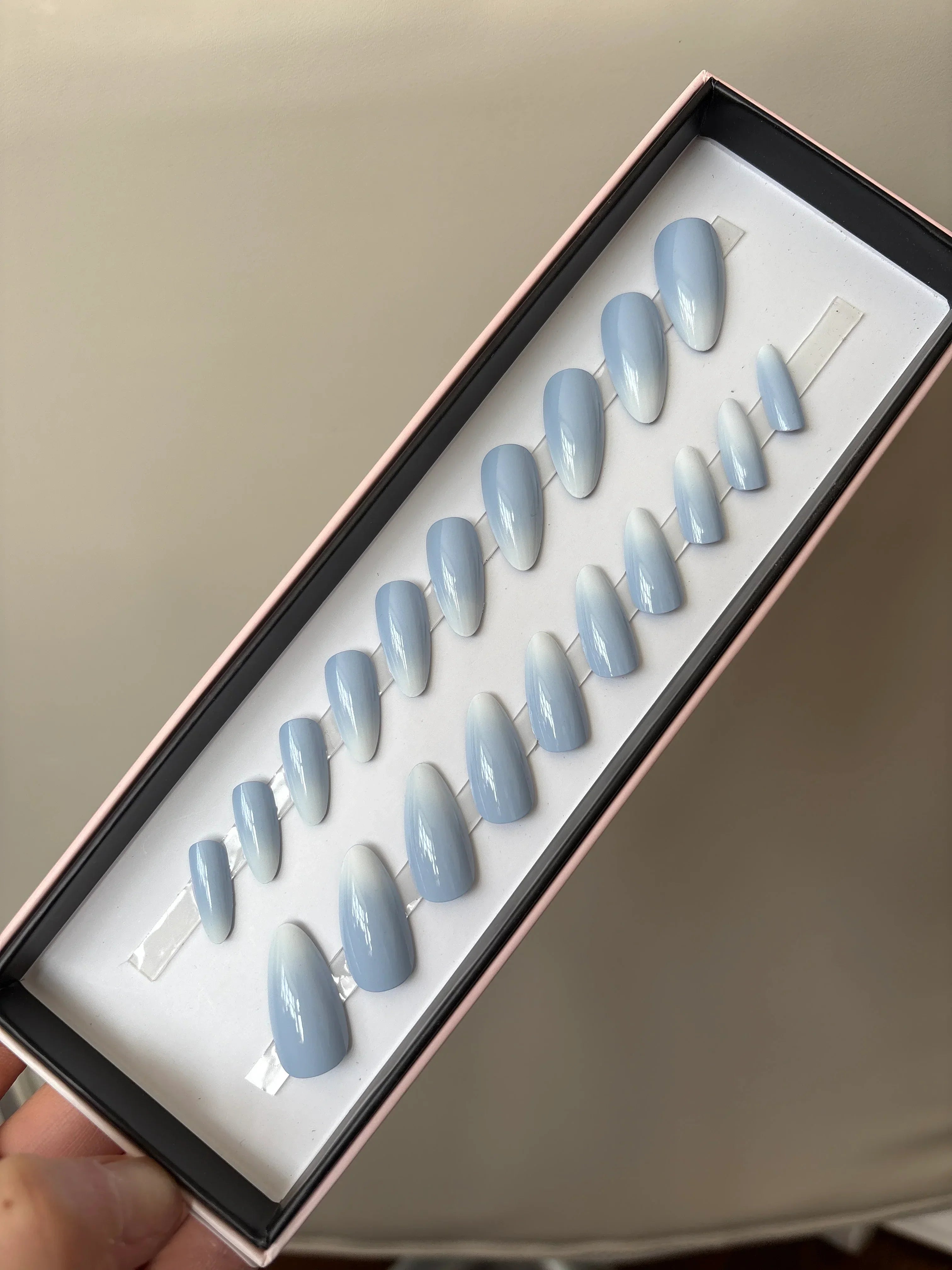 Blue white ombré long almond