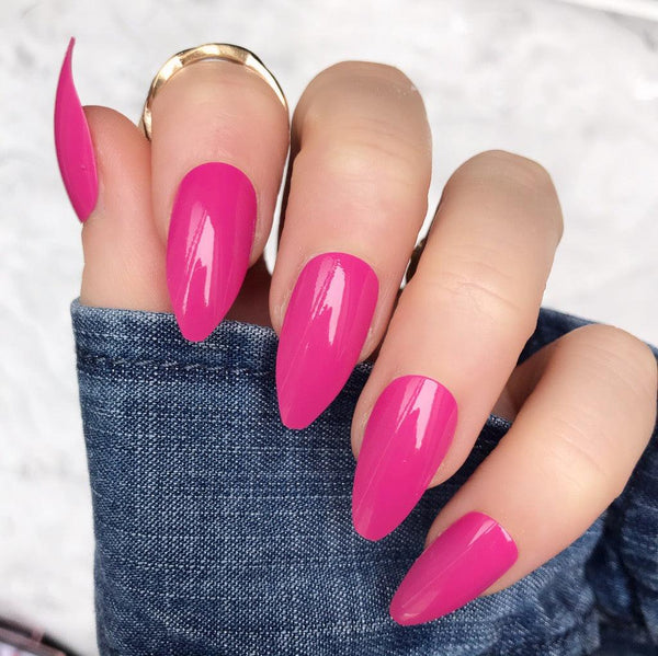 Hot Pink Gloss Almond - doobysnailsltd