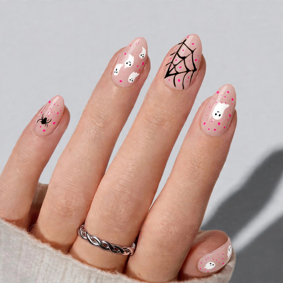 Pink Spooky Scene Short Almond