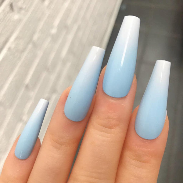 Baby Blue & White Ombre Extra Coffin - doobysnailsltd