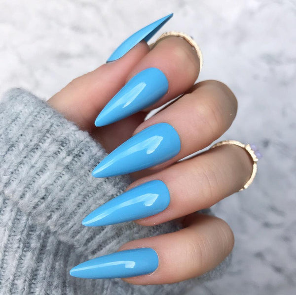 Baby Blue Gloss Midi Stiletto - doobysnailsltd