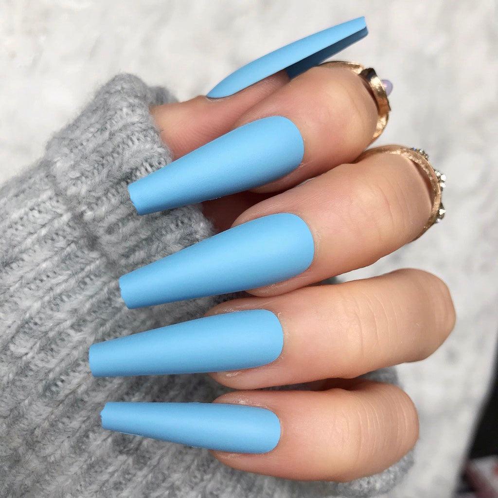 Amazon.com: French Tip Press on Nails Square Fake Nails Short Coffin Nails  Press on False Nails with Sea Ocean Wave Seagull Designs Light Blue Nude  Artificial Glue on Nails Matte Acrylic Stick