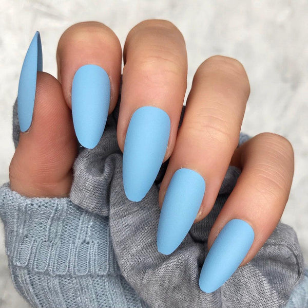 Baby Blue Matte Long Almond - doobysnailsltd