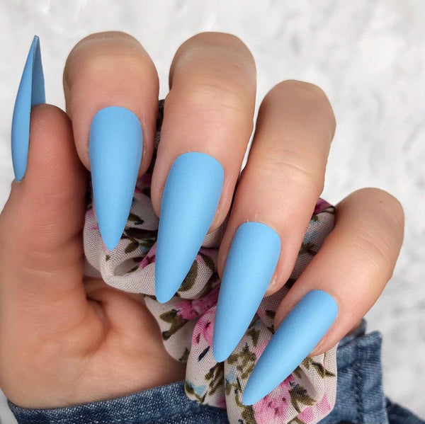 Baby Blue Matte Midi Stiletto - doobysnailsltd