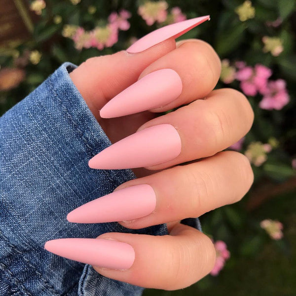 Baby Pink Matte Midi Stiletto - doobysnailsltd