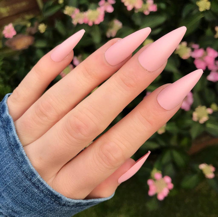 Baby Pink Matte Midi Stiletto - doobysnailsltd