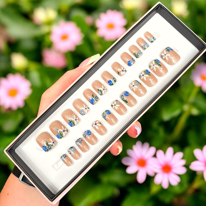 Blue Florals Short Square - doobysnailsltd