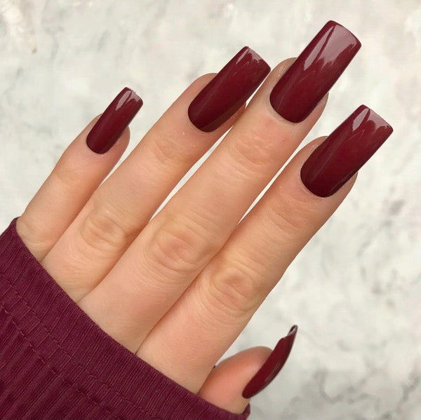 Burgundy Gloss Long Square - doobysnailsltd