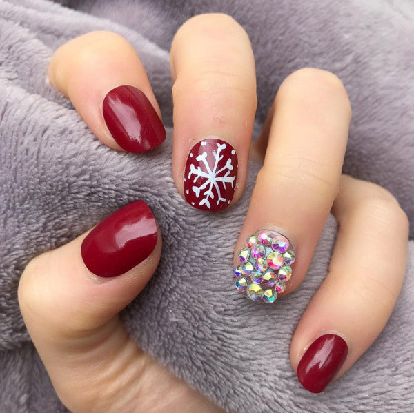 Cherry Snowflake Diamante Short Round - doobysnailsltd