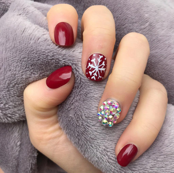 Cherry Snowflake Diamante Short Round - doobysnailsltd