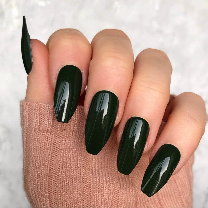 Deep Green Gloss Long Coffin - doobysnailsltd