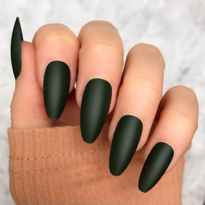 Deep Green Matte Long Almond - doobysnailsltd