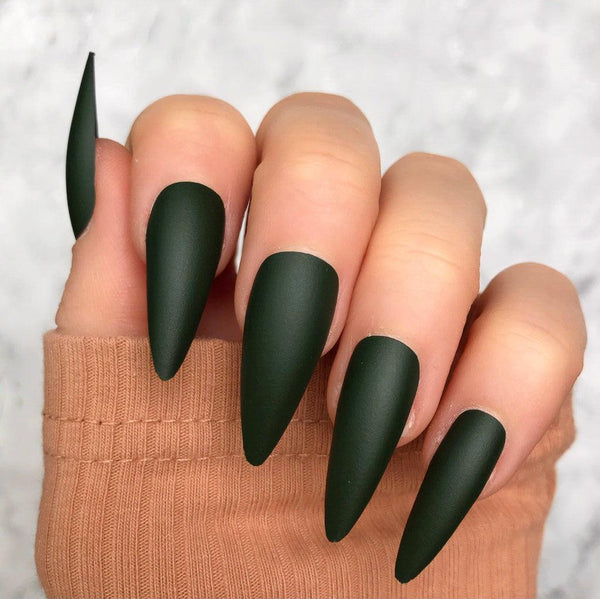 Deep Green Matte Midi Stiletto - doobysnailsltd