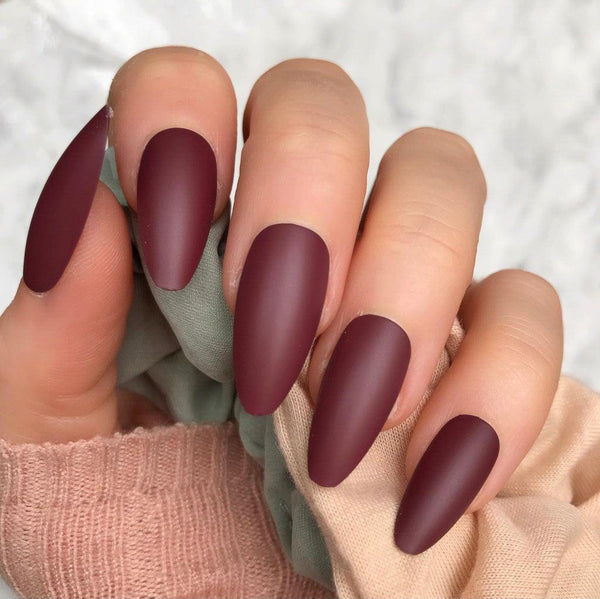 Deep Red Matte Long Almond - doobysnailsltd