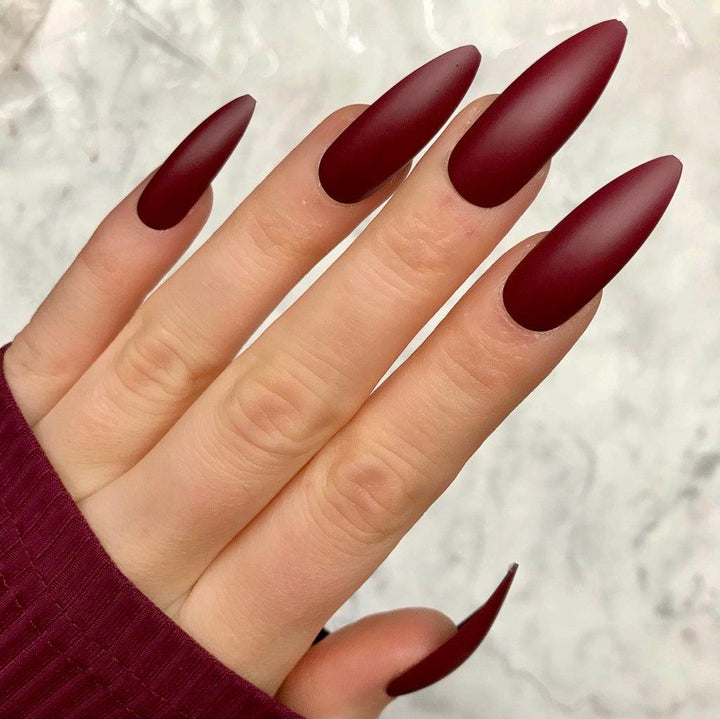 Deep Red Matte Long Stiletto - doobysnailsltd