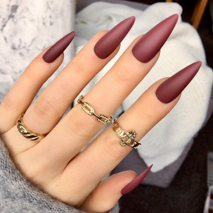 Deep Red Matte Midi Stiletto - doobysnailsltd