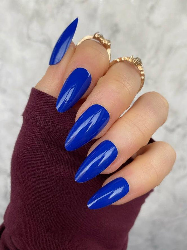 Electric Blue Gloss Long Almond - doobysnailsltd