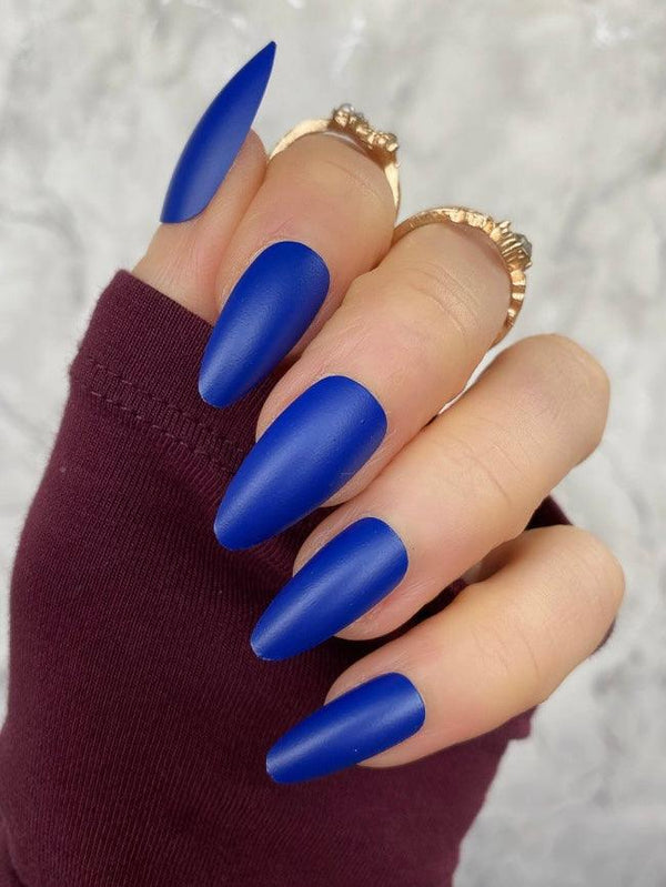 Electric Blue Matte Long Almond - doobysnailsltd