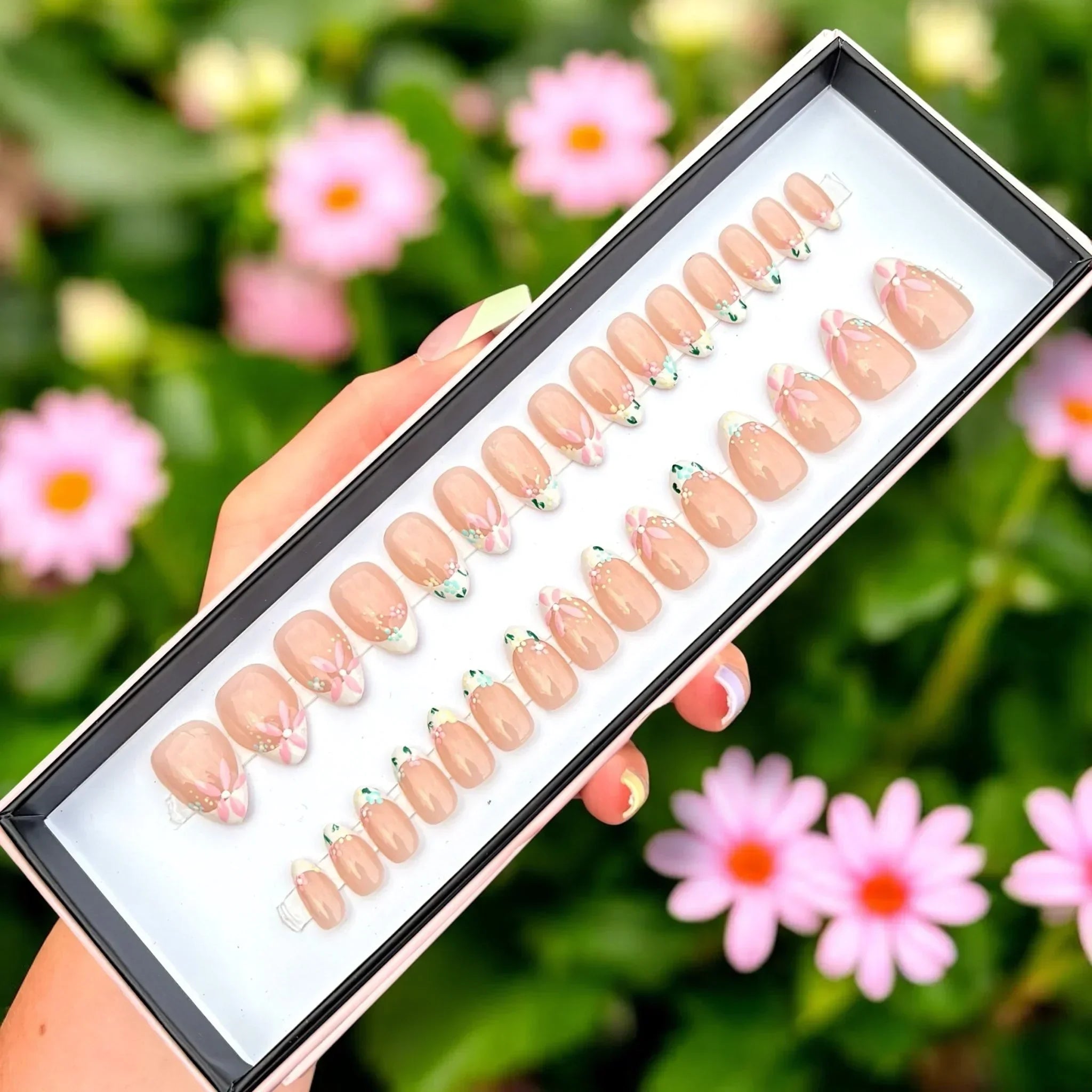 Floral French Short Almond - doobysnailsltd