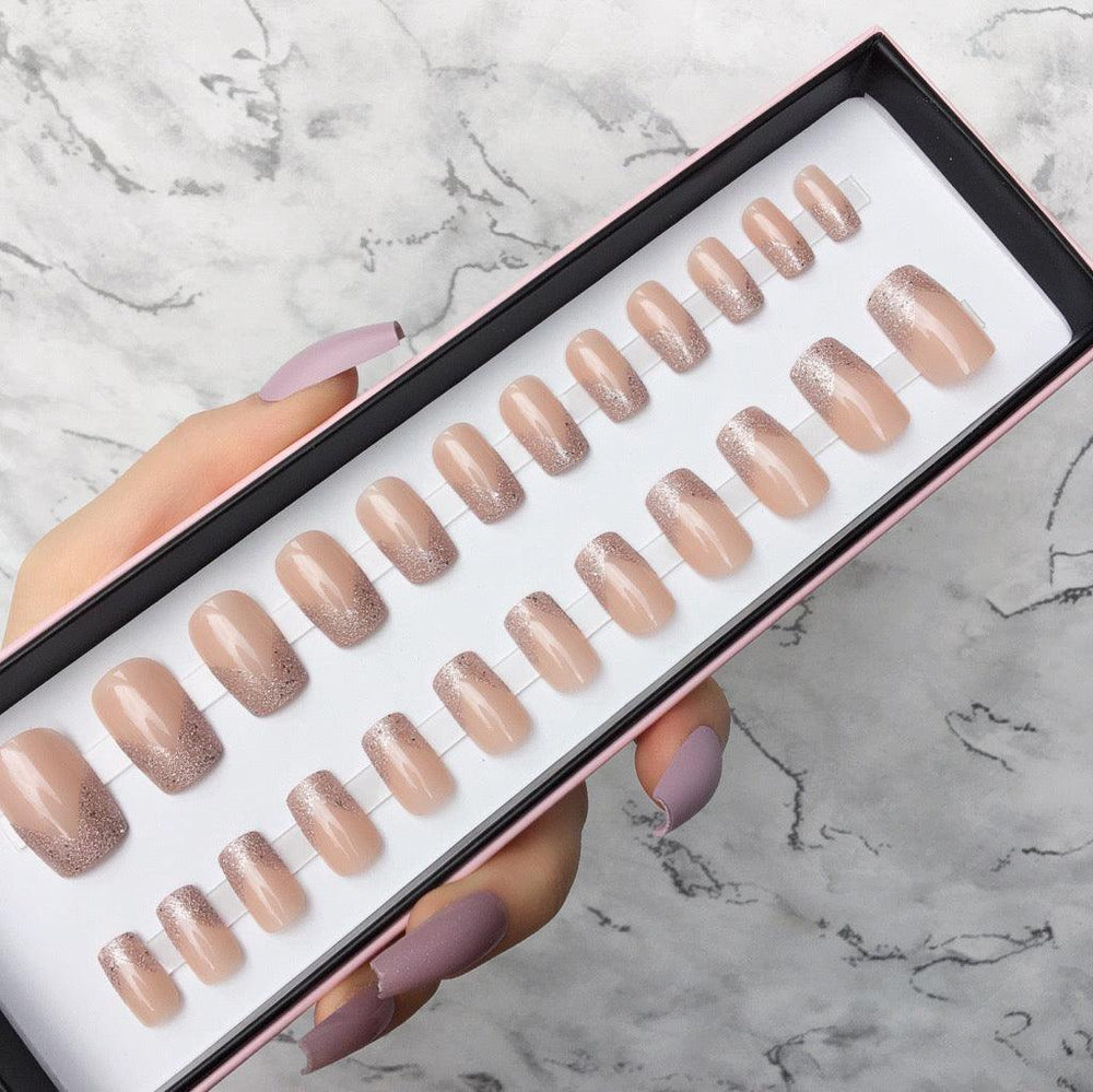 Sparkling French Short Square Nails