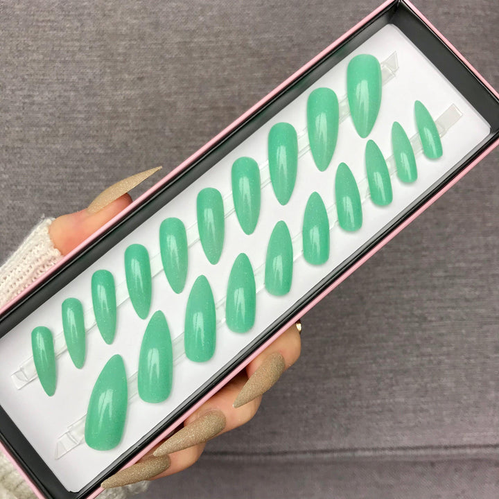 Glitter Mint Long Stiletto - doobysnailsltd