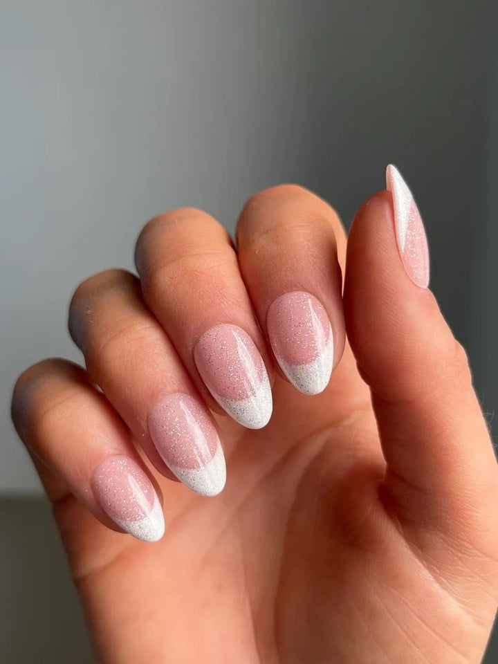 Glitter Tip French Short Almond - doobysnailsltd