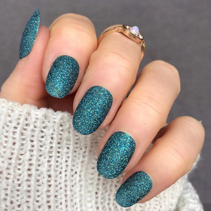 Glitterbomb Turquoise Short Oval - doobysnailsltd