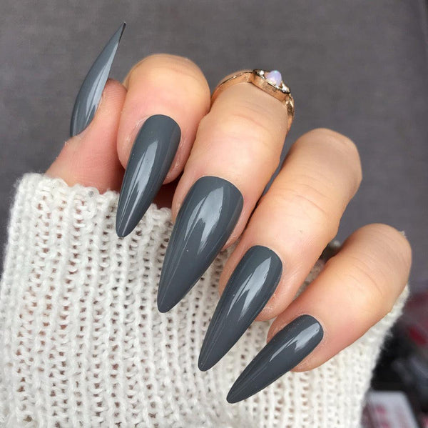 Grey Gloss Midi Stiletto - doobysnailsltd