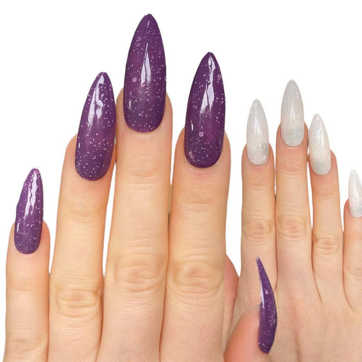 Heat Change Berry Glitter Long Stiletto - doobysnailsltd