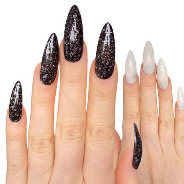 Heat Change Black Glitter Long Stiletto - doobysnailsltd