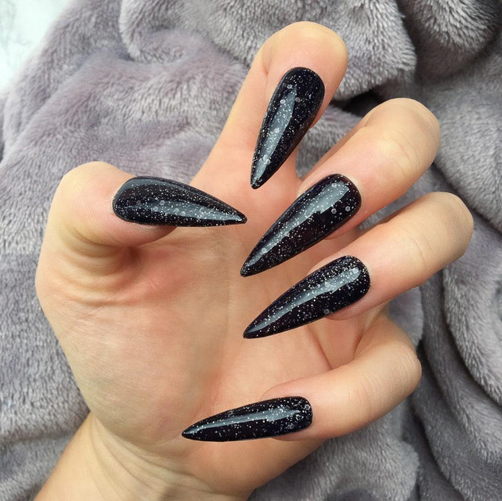 Heat Change Black Glitter Super Stiletto - doobysnailsltd