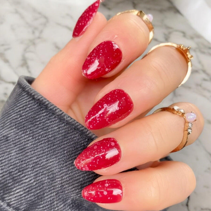 Heat Change Festive Red Glitter Short Almond - doobysnailsltd