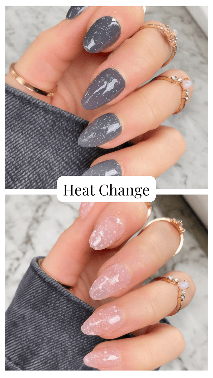 Heat Change Grey Glitter Short Almond - doobysnailsltd