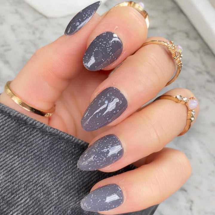 Heat Change Grey Glitter Short Almond - doobysnailsltd