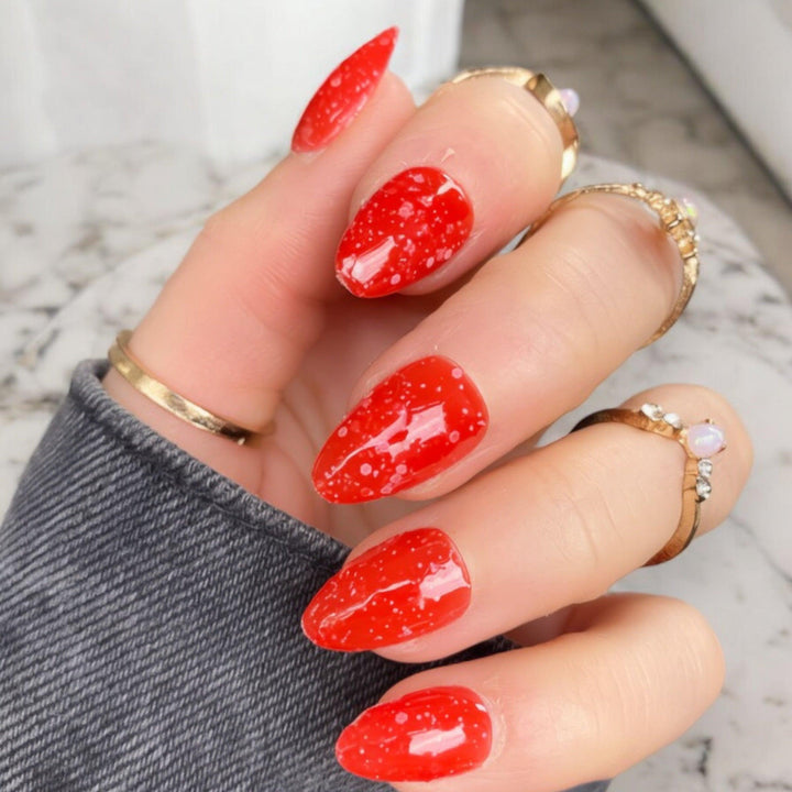 Heat Change Hot Red Glitter Short Almond - doobysnailsltd