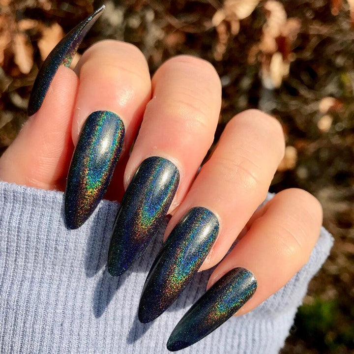 Holographic Black Long Stiletto - doobysnailsltd