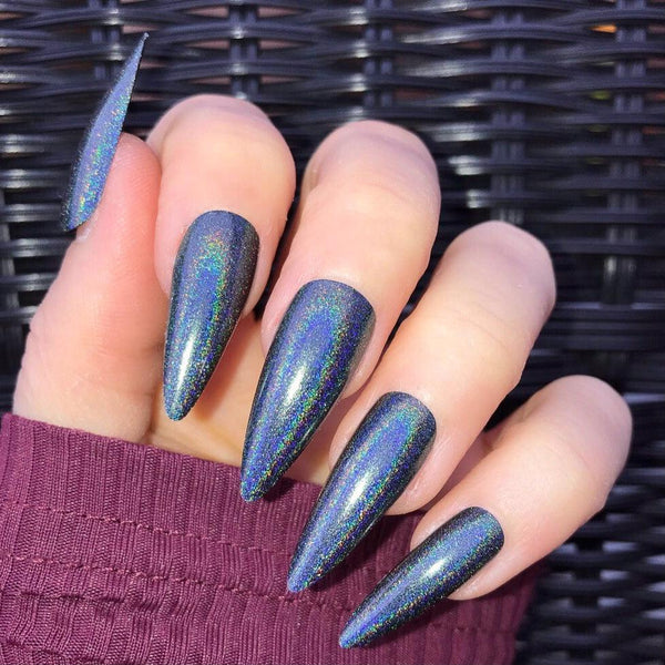 Holographic Black Midi Stiletto - doobysnailsltd