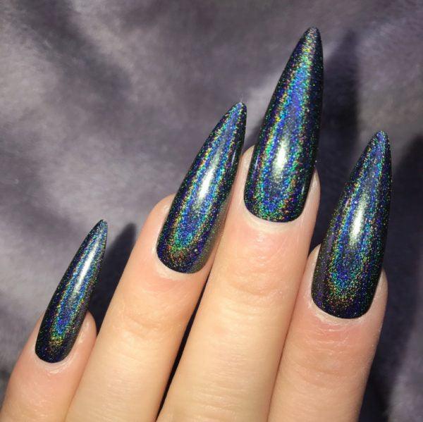 Holographic Black Super Stiletto - doobysnailsltd