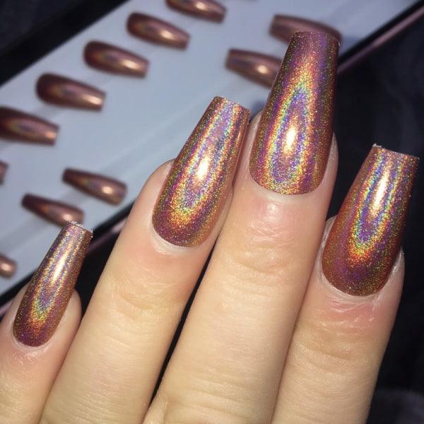 Holographic Mocha Midi Coffin - doobysnailsltd